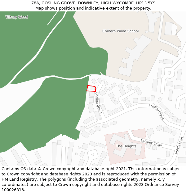 78A, GOSLING GROVE, DOWNLEY, HIGH WYCOMBE, HP13 5YS: Location map and indicative extent of plot