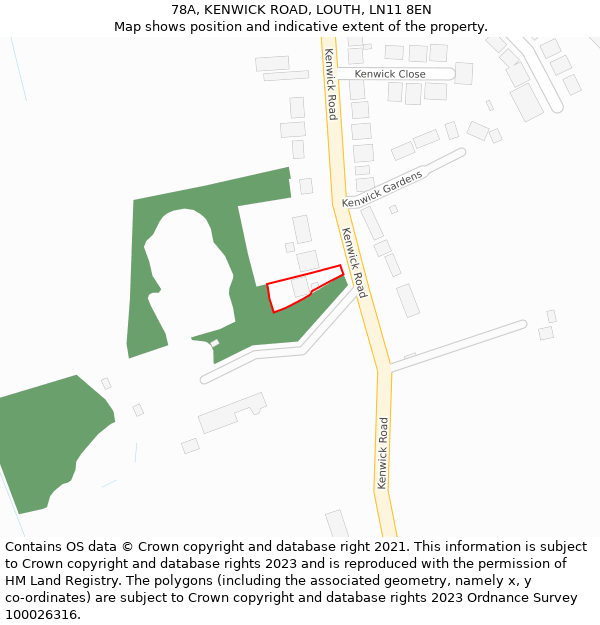 78A, KENWICK ROAD, LOUTH, LN11 8EN: Location map and indicative extent of plot