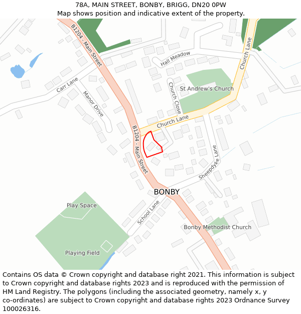 78A, MAIN STREET, BONBY, BRIGG, DN20 0PW: Location map and indicative extent of plot