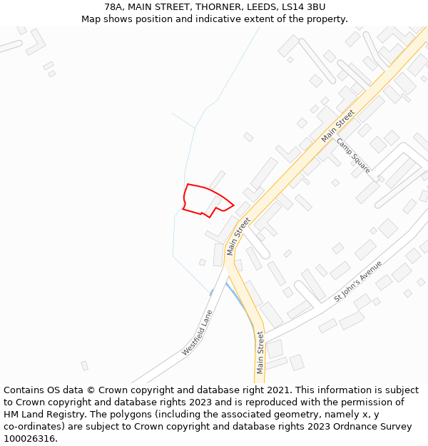 78A, MAIN STREET, THORNER, LEEDS, LS14 3BU: Location map and indicative extent of plot