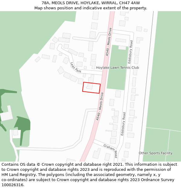 78A, MEOLS DRIVE, HOYLAKE, WIRRAL, CH47 4AW: Location map and indicative extent of plot