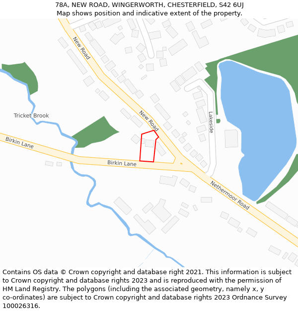 78A, NEW ROAD, WINGERWORTH, CHESTERFIELD, S42 6UJ: Location map and indicative extent of plot