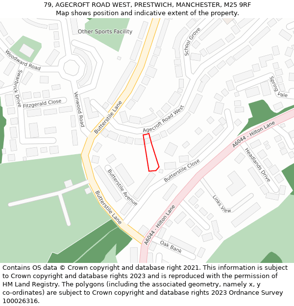 79, AGECROFT ROAD WEST, PRESTWICH, MANCHESTER, M25 9RF: Location map and indicative extent of plot