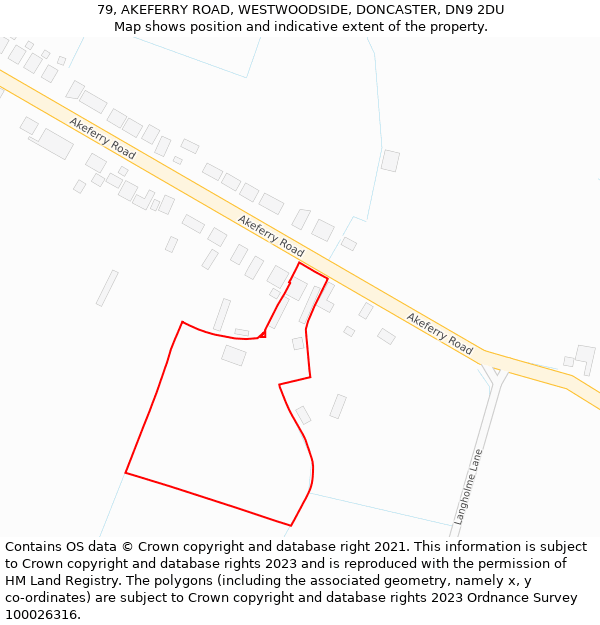 79, AKEFERRY ROAD, WESTWOODSIDE, DONCASTER, DN9 2DU: Location map and indicative extent of plot