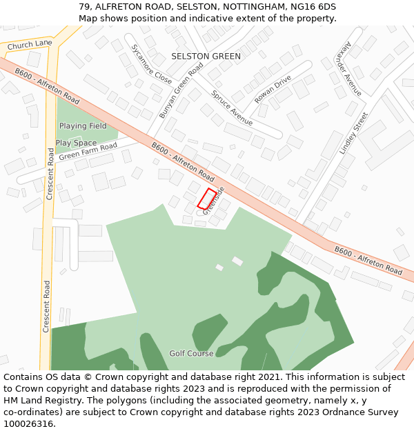 79, ALFRETON ROAD, SELSTON, NOTTINGHAM, NG16 6DS: Location map and indicative extent of plot