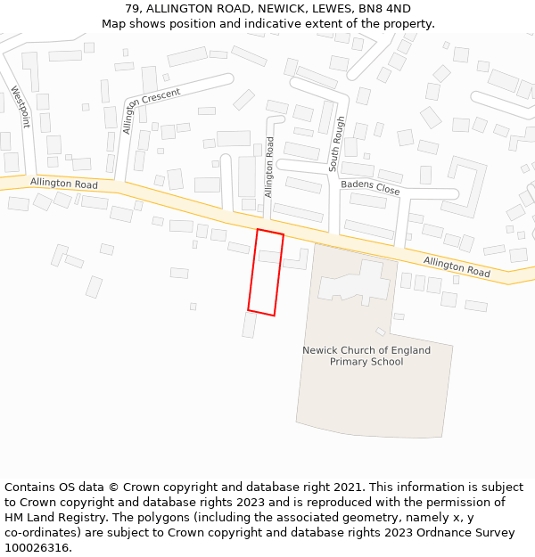 79, ALLINGTON ROAD, NEWICK, LEWES, BN8 4ND: Location map and indicative extent of plot