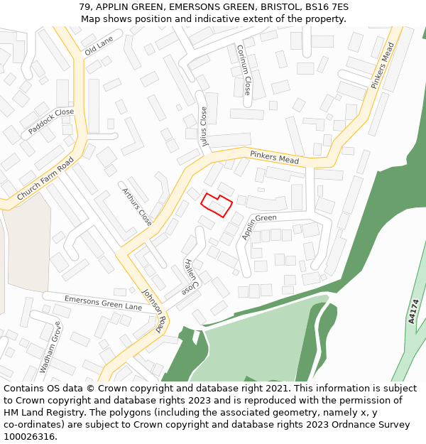 79, APPLIN GREEN, EMERSONS GREEN, BRISTOL, BS16 7ES: Location map and indicative extent of plot