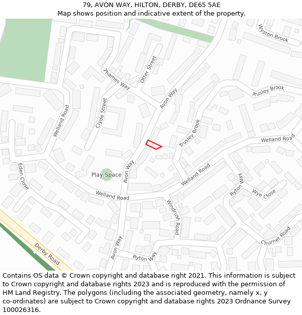 79, AVON WAY, HILTON, DERBY, DE65 5AE: Location map and indicative extent of plot
