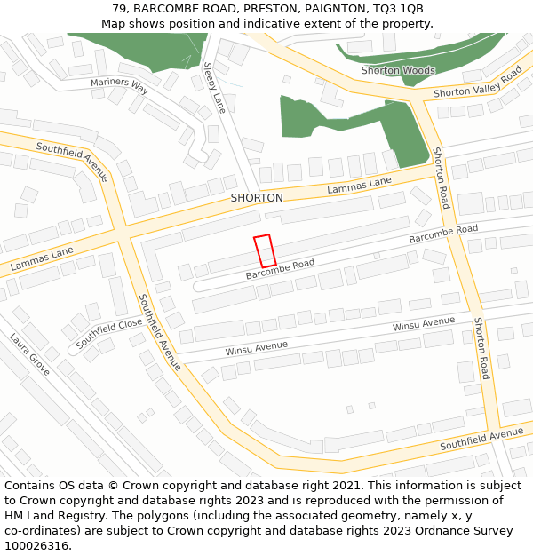 79, BARCOMBE ROAD, PRESTON, PAIGNTON, TQ3 1QB: Location map and indicative extent of plot