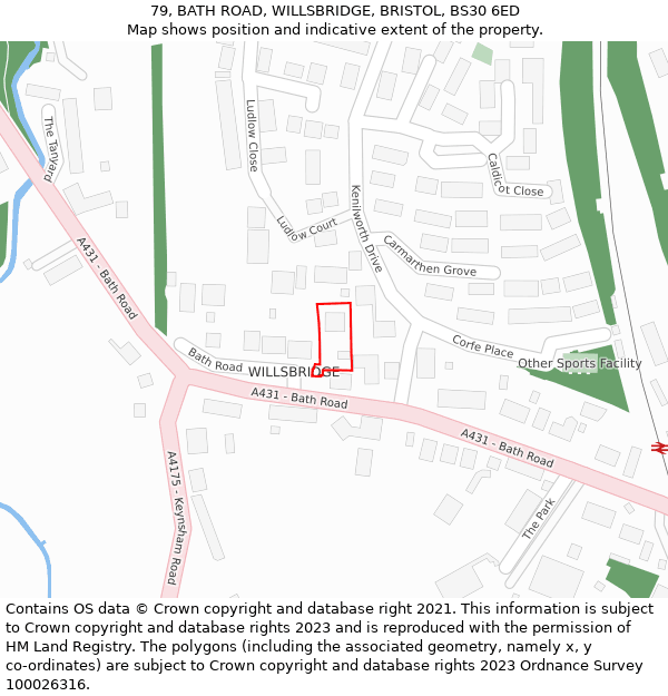 79, BATH ROAD, WILLSBRIDGE, BRISTOL, BS30 6ED: Location map and indicative extent of plot