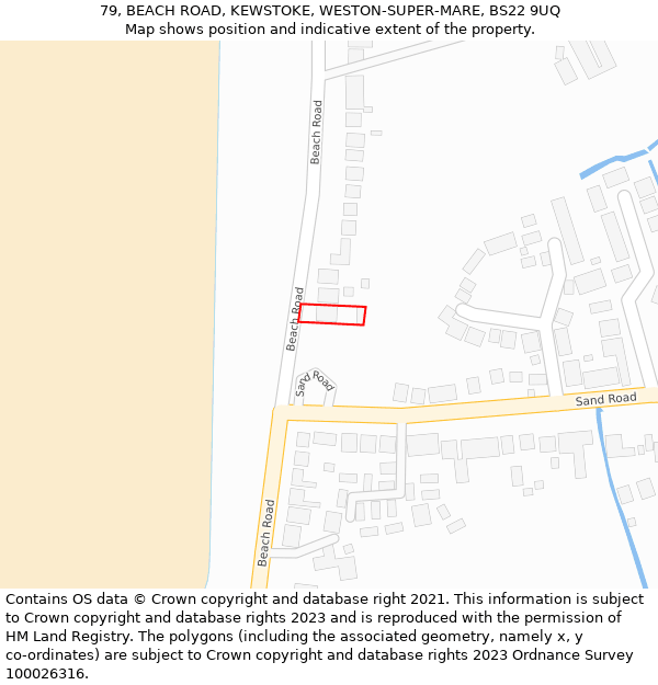 79, BEACH ROAD, KEWSTOKE, WESTON-SUPER-MARE, BS22 9UQ: Location map and indicative extent of plot