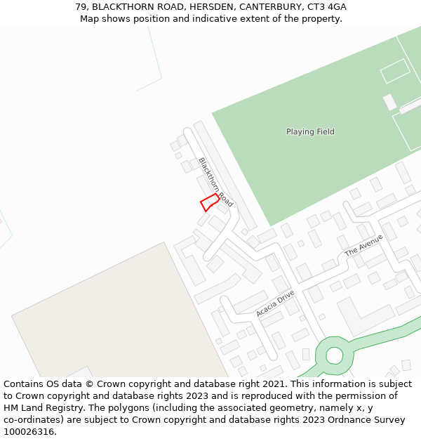 79, BLACKTHORN ROAD, HERSDEN, CANTERBURY, CT3 4GA: Location map and indicative extent of plot