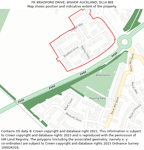 79, BRADFORD DRIVE, BISHOP AUCKLAND, DL14 8EE: Location map and indicative extent of plot