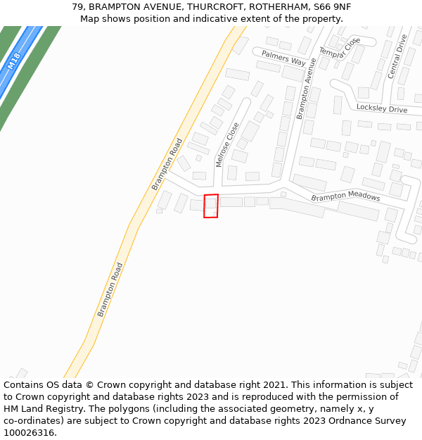 79, BRAMPTON AVENUE, THURCROFT, ROTHERHAM, S66 9NF: Location map and indicative extent of plot