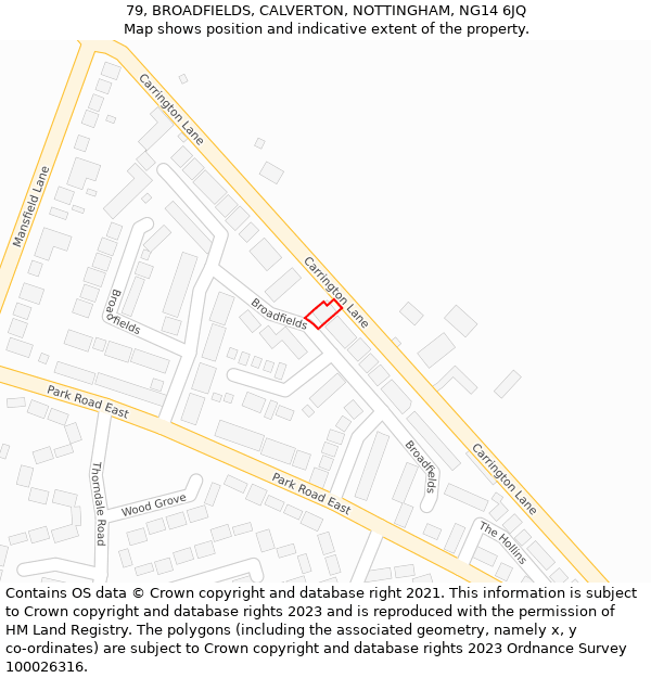 79, BROADFIELDS, CALVERTON, NOTTINGHAM, NG14 6JQ: Location map and indicative extent of plot