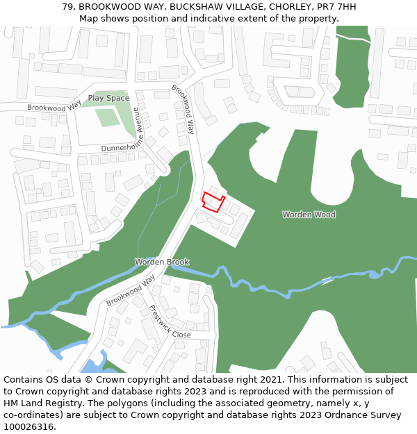 79, BROOKWOOD WAY, BUCKSHAW VILLAGE, CHORLEY, PR7 7HH: Location map and indicative extent of plot