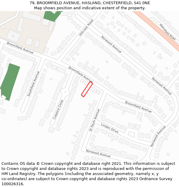 79, BROOMFIELD AVENUE, HASLAND, CHESTERFIELD, S41 0NE: Location map and indicative extent of plot