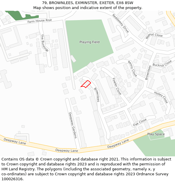 79, BROWNLEES, EXMINSTER, EXETER, EX6 8SW: Location map and indicative extent of plot