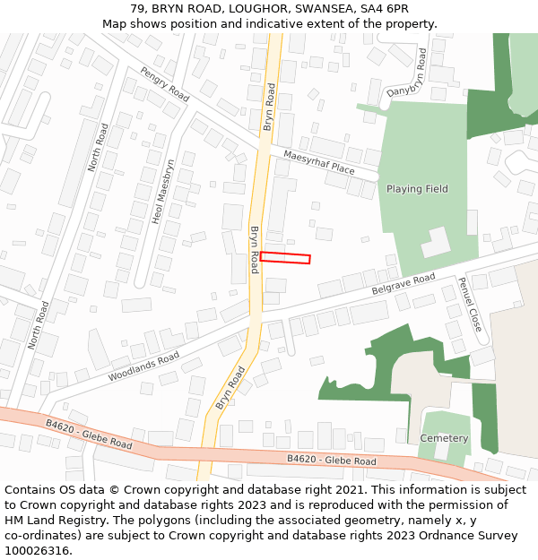 79, BRYN ROAD, LOUGHOR, SWANSEA, SA4 6PR: Location map and indicative extent of plot