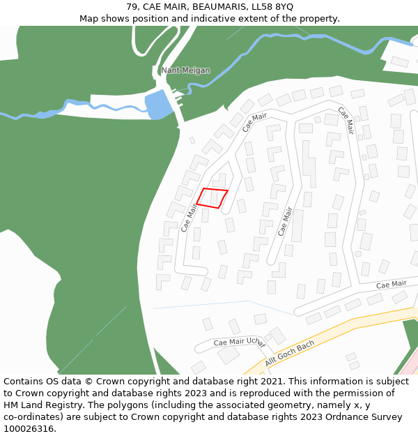 79, CAE MAIR, BEAUMARIS, LL58 8YQ: Location map and indicative extent of plot