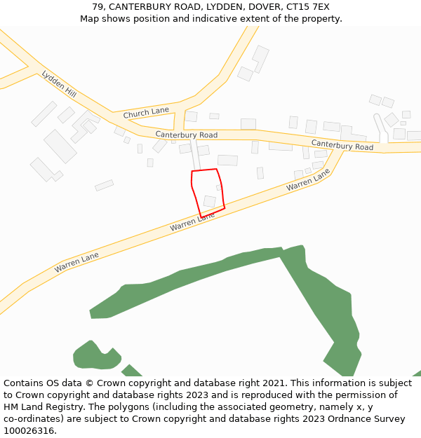 79, CANTERBURY ROAD, LYDDEN, DOVER, CT15 7EX: Location map and indicative extent of plot