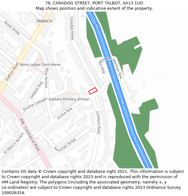 79, CARADOG STREET, PORT TALBOT, SA13 1UD: Location map and indicative extent of plot