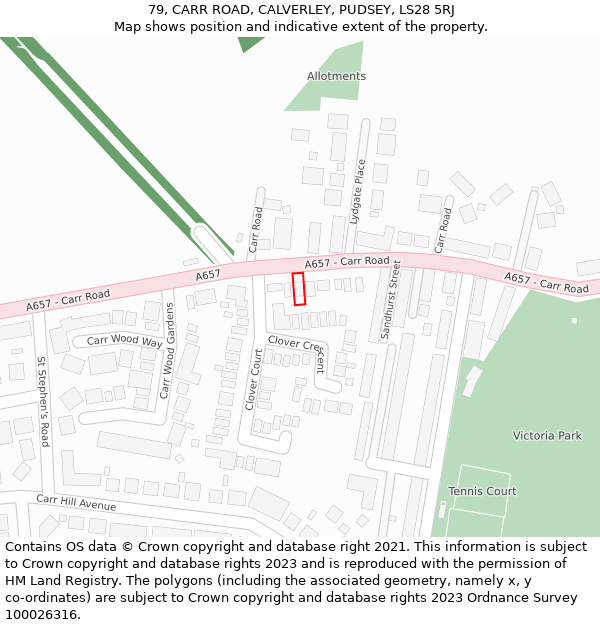 79, CARR ROAD, CALVERLEY, PUDSEY, LS28 5RJ: Location map and indicative extent of plot