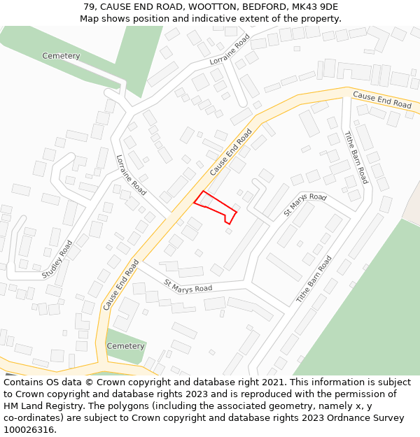 79, CAUSE END ROAD, WOOTTON, BEDFORD, MK43 9DE: Location map and indicative extent of plot