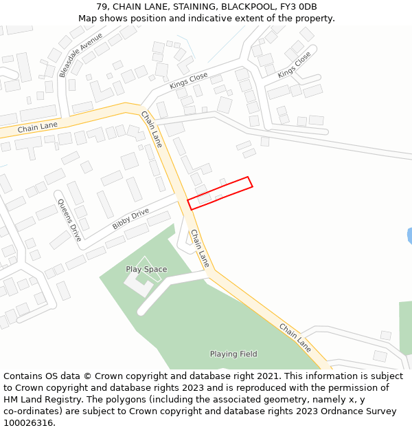 79, CHAIN LANE, STAINING, BLACKPOOL, FY3 0DB: Location map and indicative extent of plot