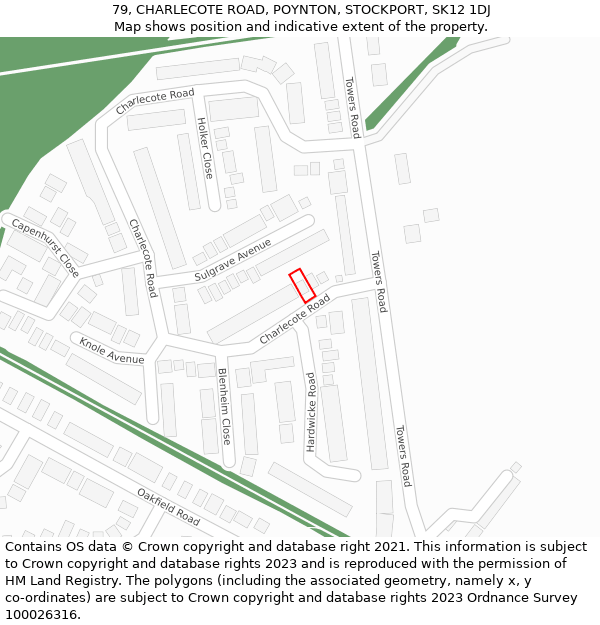 79, CHARLECOTE ROAD, POYNTON, STOCKPORT, SK12 1DJ: Location map and indicative extent of plot