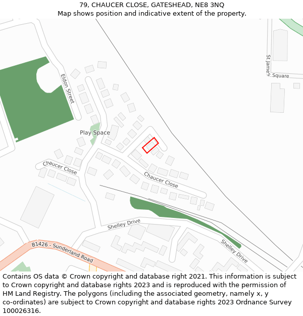 79, CHAUCER CLOSE, GATESHEAD, NE8 3NQ: Location map and indicative extent of plot