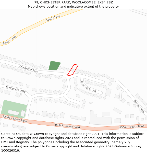 79, CHICHESTER PARK, WOOLACOMBE, EX34 7BZ: Location map and indicative extent of plot