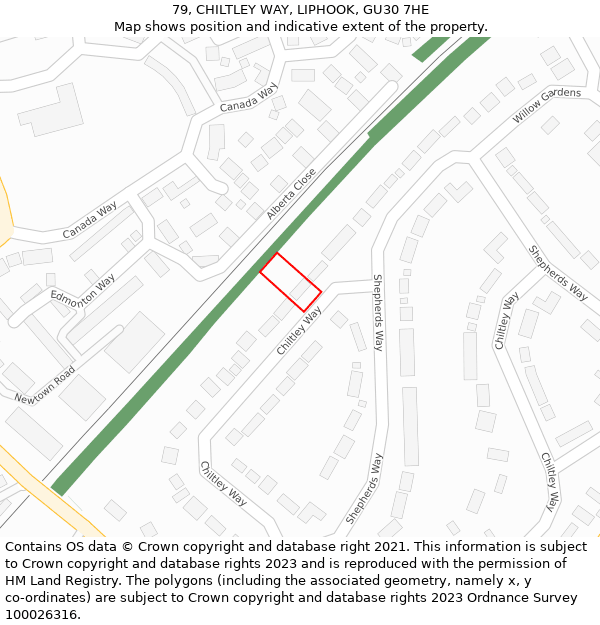 79, CHILTLEY WAY, LIPHOOK, GU30 7HE: Location map and indicative extent of plot