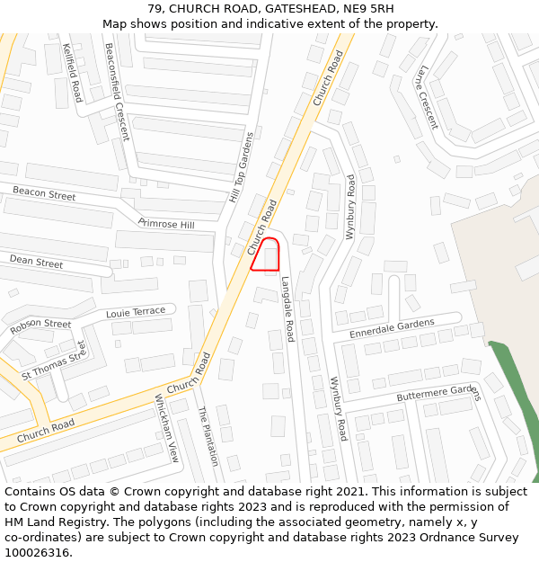 79, CHURCH ROAD, GATESHEAD, NE9 5RH: Location map and indicative extent of plot