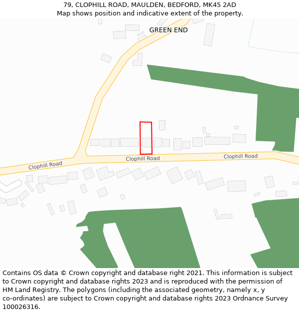 79, CLOPHILL ROAD, MAULDEN, BEDFORD, MK45 2AD: Location map and indicative extent of plot