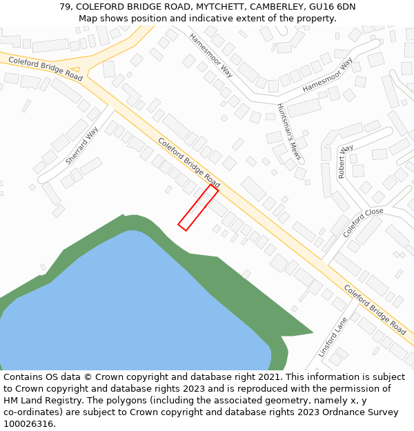 79, COLEFORD BRIDGE ROAD, MYTCHETT, CAMBERLEY, GU16 6DN: Location map and indicative extent of plot