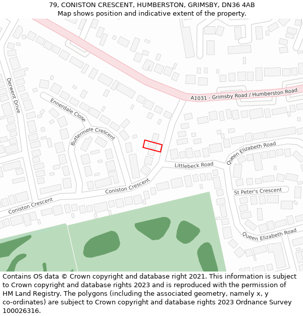 79, CONISTON CRESCENT, HUMBERSTON, GRIMSBY, DN36 4AB: Location map and indicative extent of plot