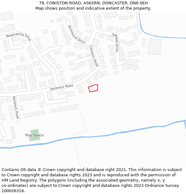 79, CONISTON ROAD, ASKERN, DONCASTER, DN6 0EH: Location map and indicative extent of plot