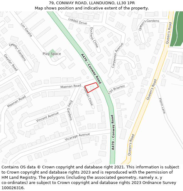 79, CONWAY ROAD, LLANDUDNO, LL30 1PR: Location map and indicative extent of plot