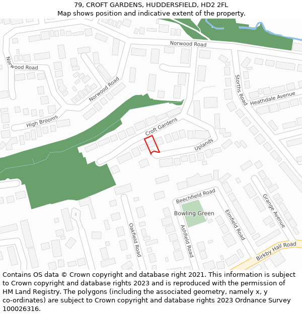 79, CROFT GARDENS, HUDDERSFIELD, HD2 2FL: Location map and indicative extent of plot