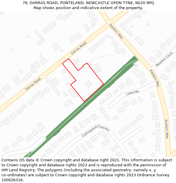 79, DARRAS ROAD, PONTELAND, NEWCASTLE UPON TYNE, NE20 9PQ: Location map and indicative extent of plot