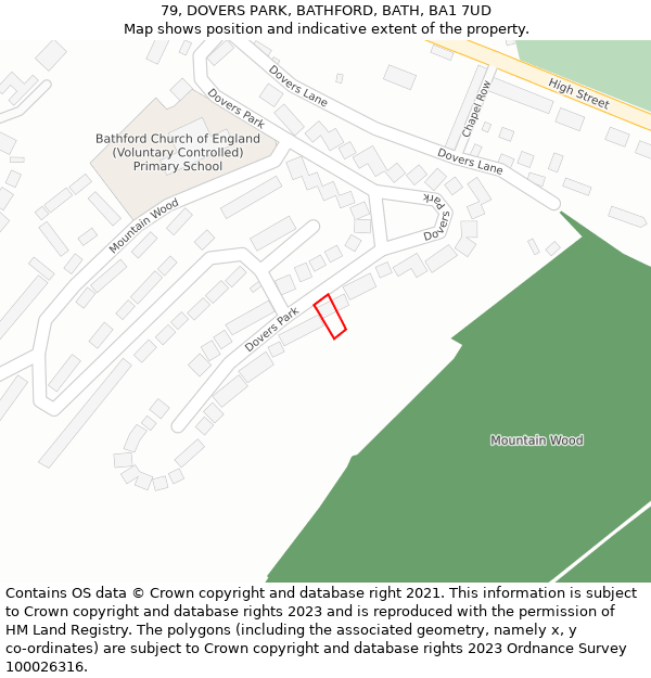 79, DOVERS PARK, BATHFORD, BATH, BA1 7UD: Location map and indicative extent of plot