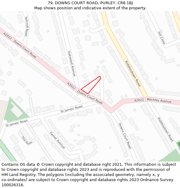 79, DOWNS COURT ROAD, PURLEY, CR8 1BJ: Location map and indicative extent of plot