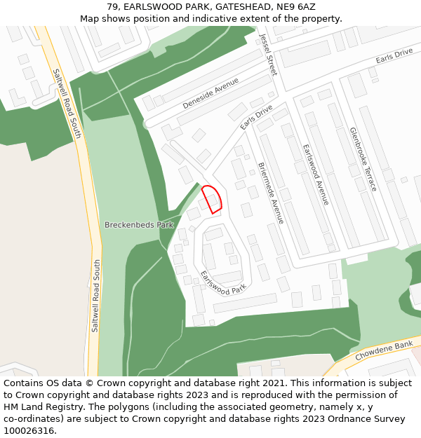 79, EARLSWOOD PARK, GATESHEAD, NE9 6AZ: Location map and indicative extent of plot