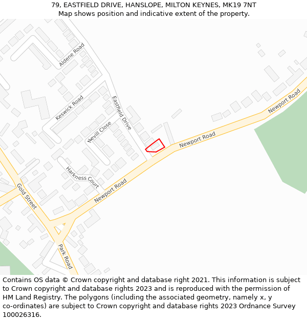 79, EASTFIELD DRIVE, HANSLOPE, MILTON KEYNES, MK19 7NT: Location map and indicative extent of plot