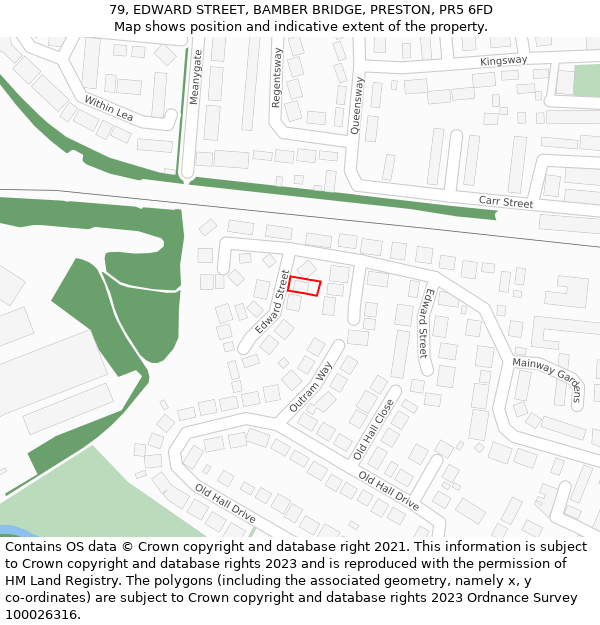 79, EDWARD STREET, BAMBER BRIDGE, PRESTON, PR5 6FD: Location map and indicative extent of plot