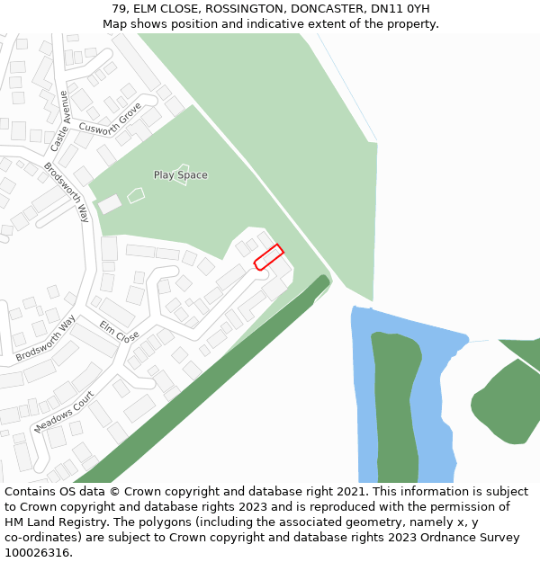 79, ELM CLOSE, ROSSINGTON, DONCASTER, DN11 0YH: Location map and indicative extent of plot