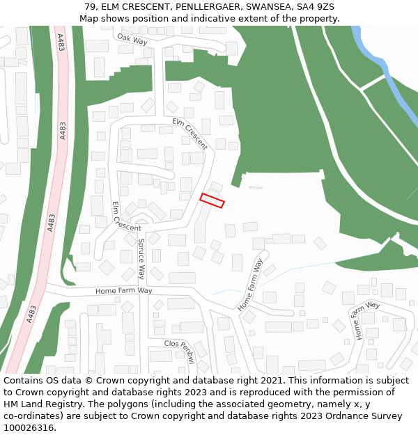 79, ELM CRESCENT, PENLLERGAER, SWANSEA, SA4 9ZS: Location map and indicative extent of plot