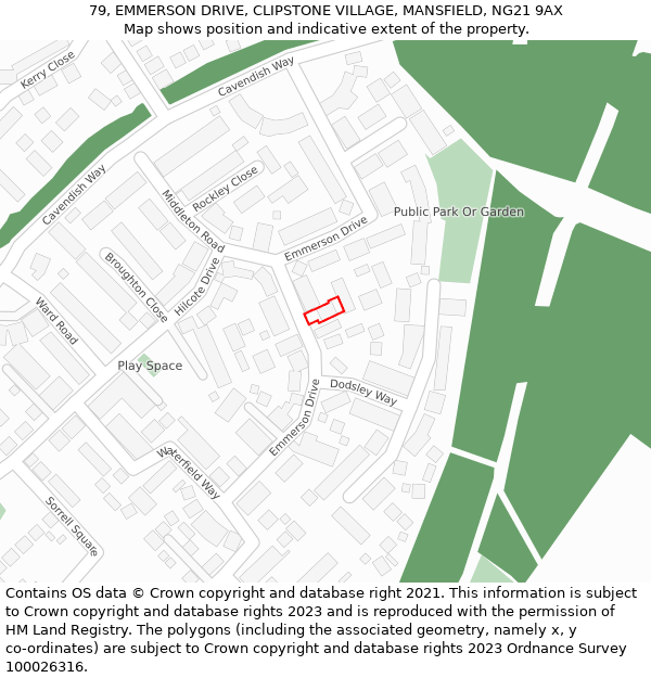 79, EMMERSON DRIVE, CLIPSTONE VILLAGE, MANSFIELD, NG21 9AX: Location map and indicative extent of plot