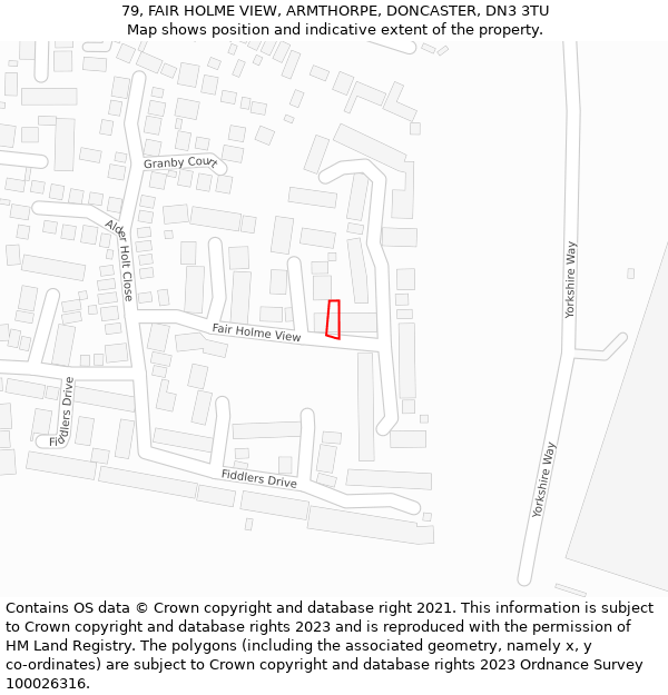 79, FAIR HOLME VIEW, ARMTHORPE, DONCASTER, DN3 3TU: Location map and indicative extent of plot